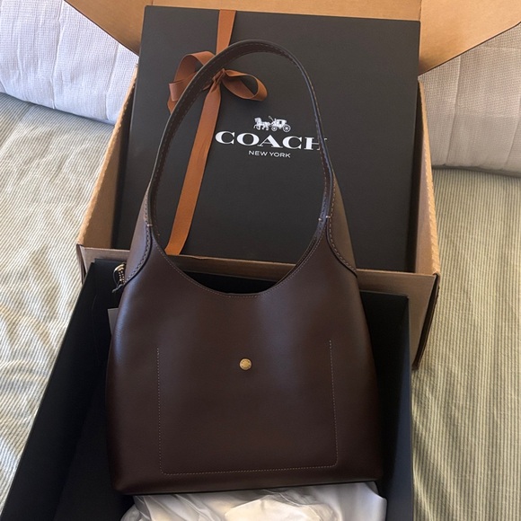 Coach Brooklyn Bag 28 in Maple/ Dark Brown Leather Shoulder Bag - Picture 7 of 8